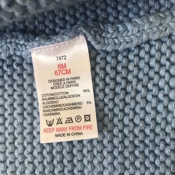 Jacadi Baby Blue Hooded Cotton Unisex Sweater - Size 6 Months - Picture 9 of 10